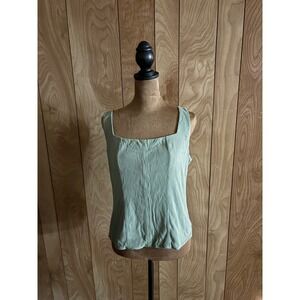 Lola‎ Grace Sage Green Ribbed Tank Top Square Neck Corset Seam XL